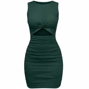 MISSJOY green Sleeveless Cutout Twist Front Ribbed Ruched Mini Dress